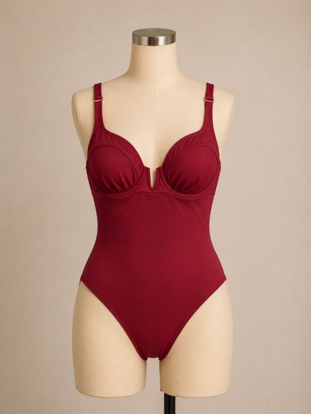 Shade & Shore Womens Burgundy One-Piece Swimsuit With Adjustable Straps
